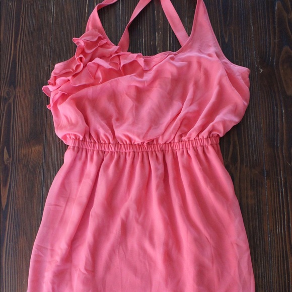 Mini coral dress with embellished ruffles - Picture 1 of 2